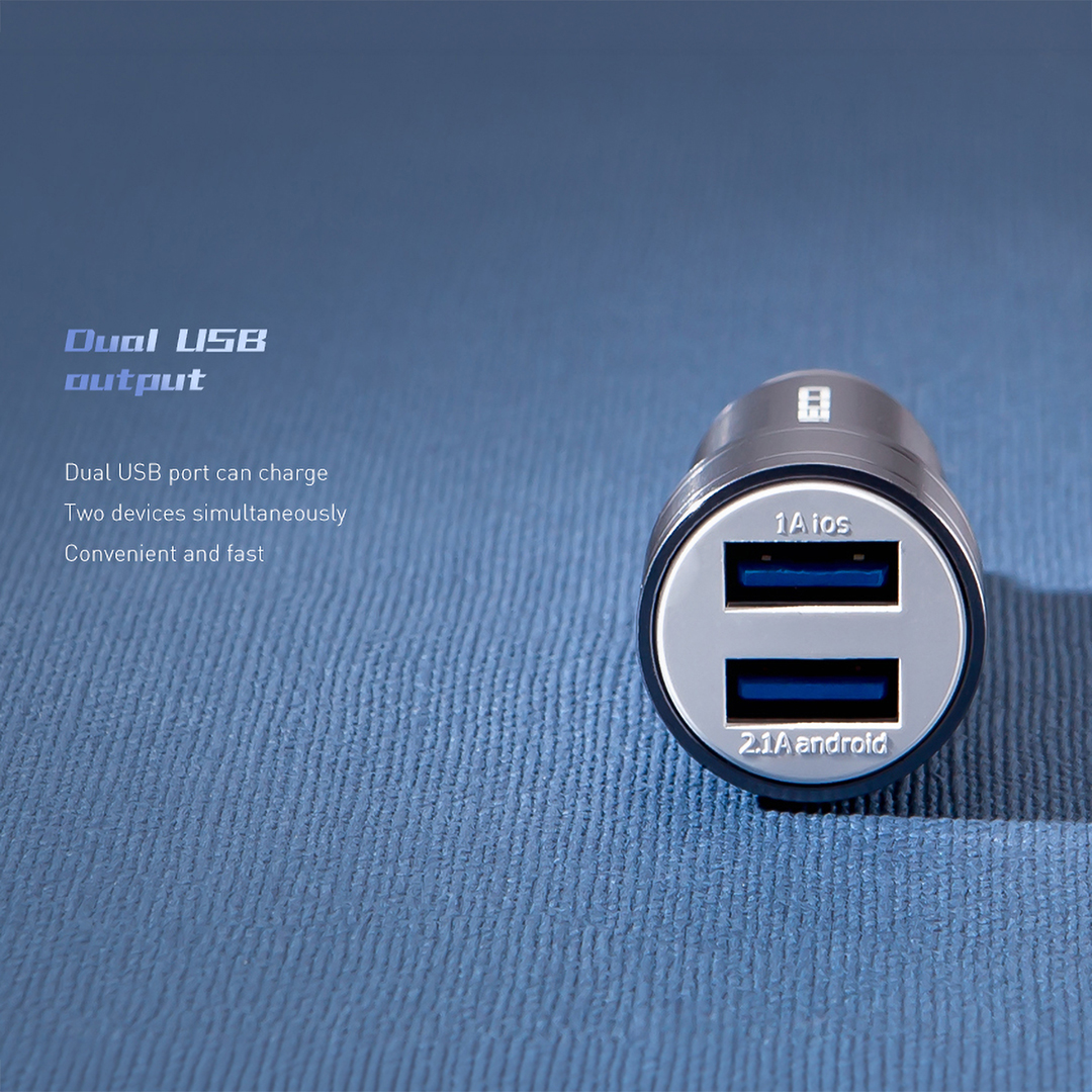 Recci Car Charger , 2 Ports , USB-A , 30 Watt , 5 Volt , Gray - RCC-N07