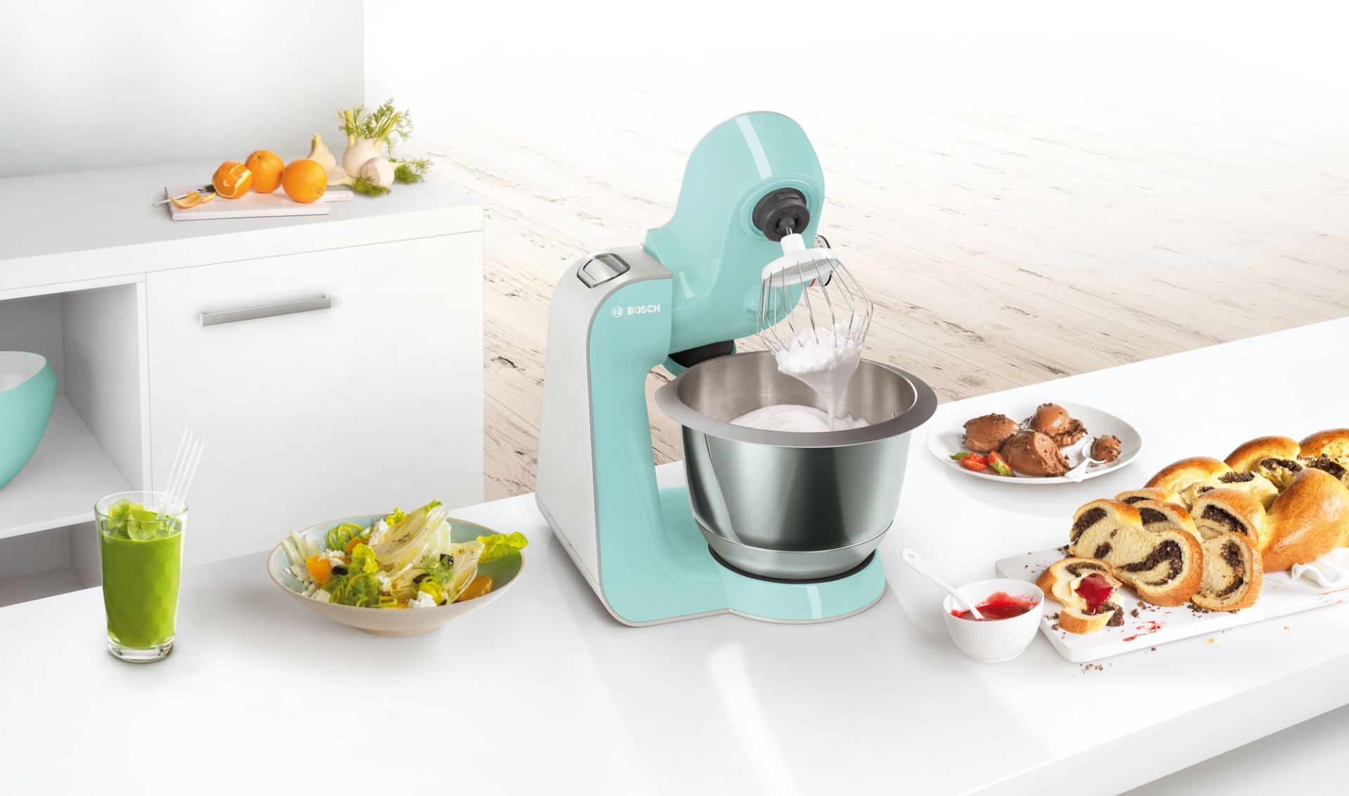 Bosch Series 4 Kitchen Machine ,1000 Watt ,Turquoise Silver - MUM58020