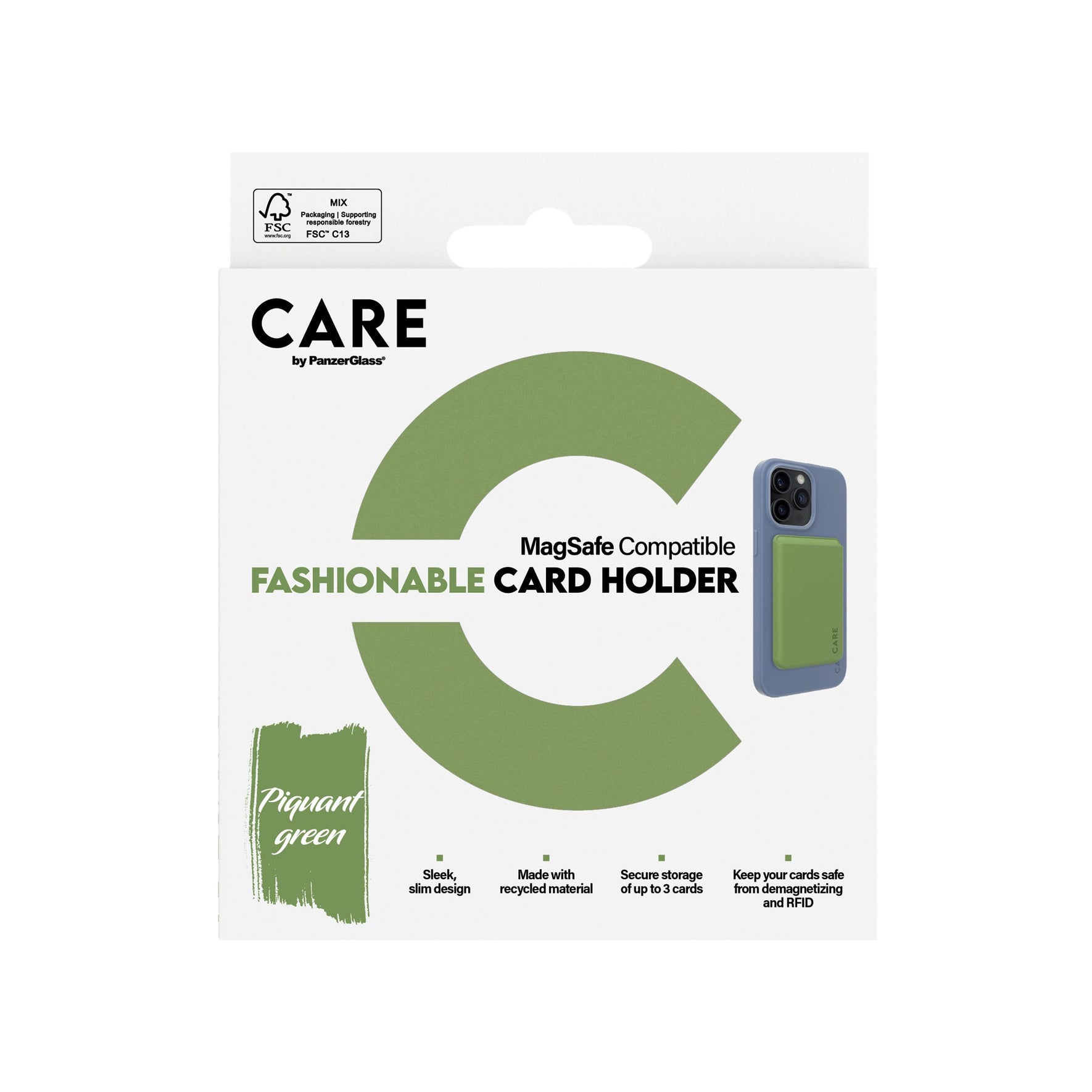Panzerglass Recycled Material / Leather-like Wallet Magnetic Holder forMagSafe-compatible iPhone models ,Green