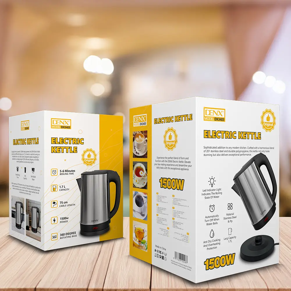 كاتيل كهرباء ستانلس ستيل دينكس ، سعة 1.7 لتر ، 1500 وات ، اسود وفضي - DX3403