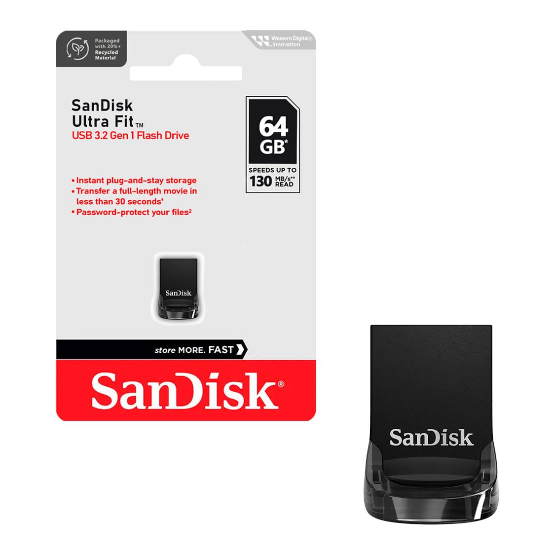 فلاش درايف منفذ USB 3 سانديسك الترا فيت ، 64 جيجا بايت اسود - SDCZ430-64G-G46