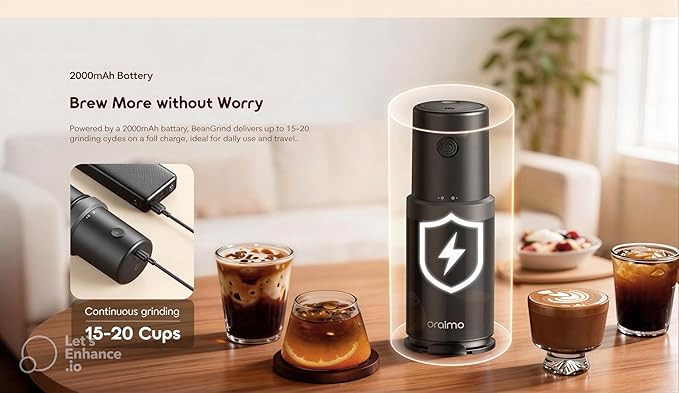 Oraimo BeanGrind Portable Coffee Grinder , 350 milliliter 30 Watt , Black - OCB-221A