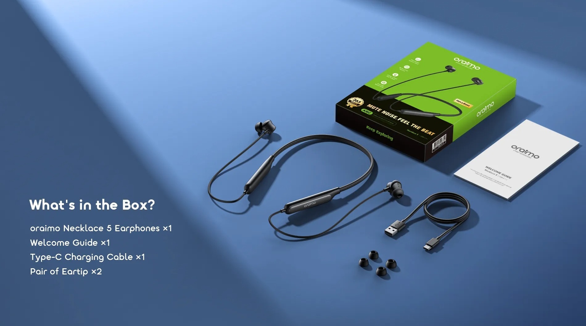 Oraimo Necklace 5 Wireless Neckband In-Ear Earphones , Active Noise Cancellation , Black - OEB-611