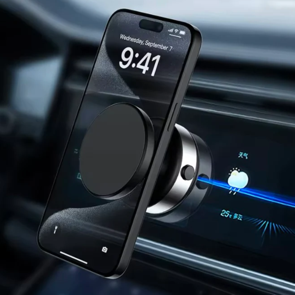 Nine Alloy Metal Vacuum Suction Phone Holder for iPhone (MagSafe) - Devices with magnetic rings , Black