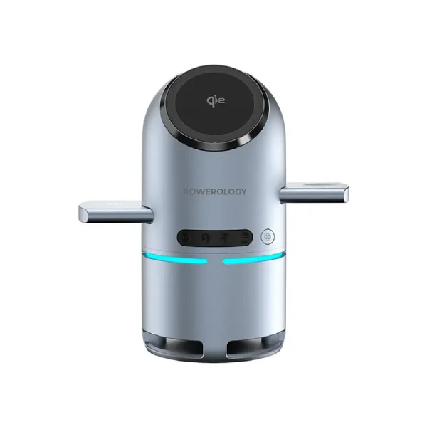 Powerology Qi2 Bluetooth Speaker with Wireless Charger , Grey - PWC039
