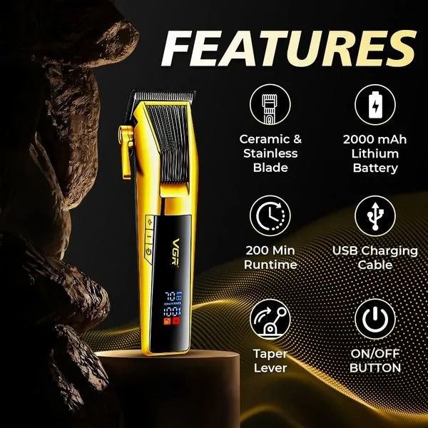 VGR Professional Rechargeable Hair Clipper with Attachments Dry , Gold - V-177