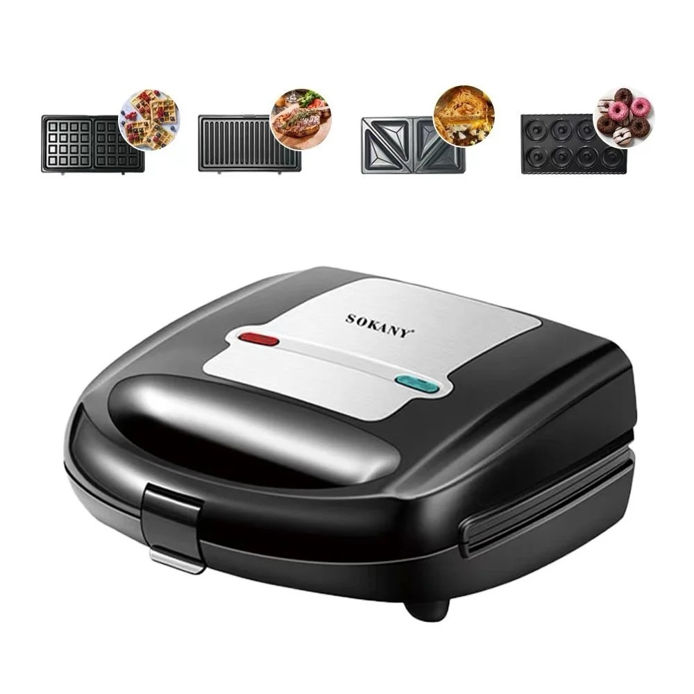 Sokany 4-in-1 Sandwich Maker 750 Watt Black Silver - SK-904N