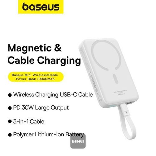 Baseus Wired and wireless Power Bank , 10000 mAh 1 Ports , White , P1002210B113-00
