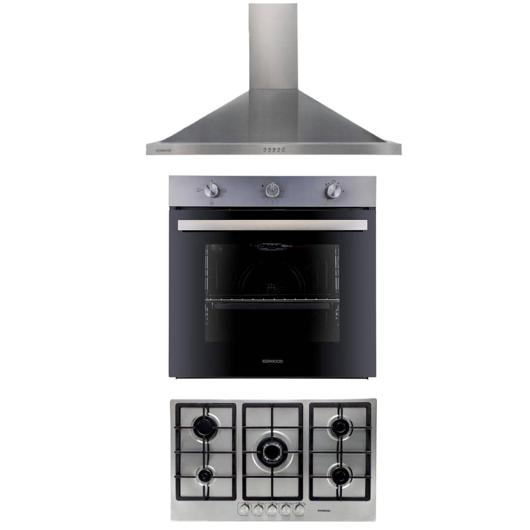 Kenwood Built-In Pyramids Hood , 90 Centimeter , Stainless Steel - HOD90.45SS with Kenwood Built-in Gas Oven, 60CM - OVG60SS, with Kenwood Built-in Gas Hob, Full Safety - HOB90SS