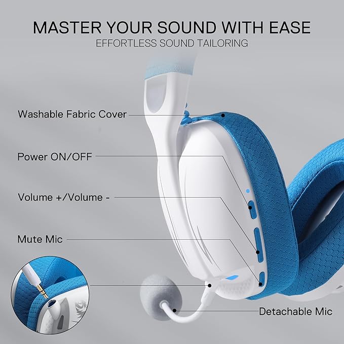 Redragon Skuld Pro H878 Wired and Wireless Gaming Headset with Microphone , White Blue