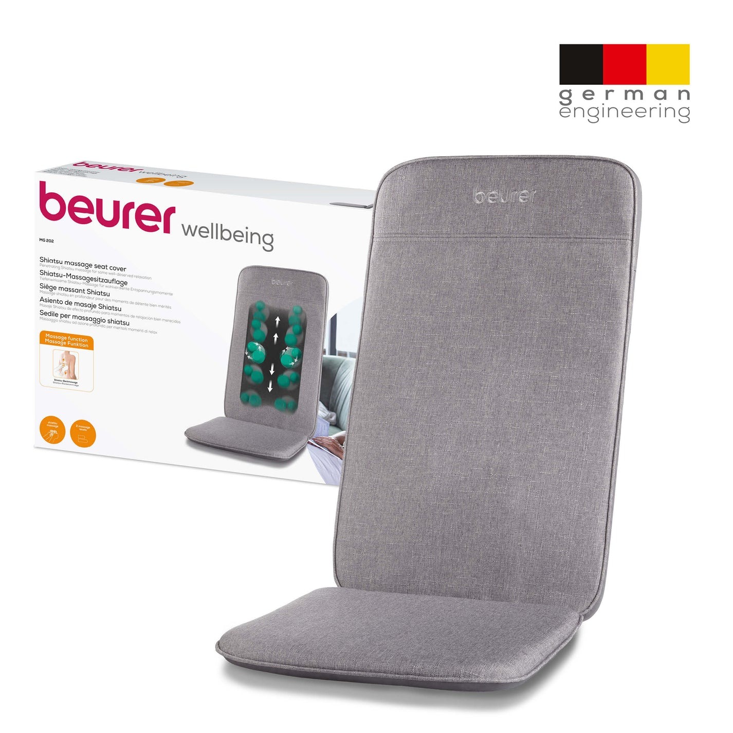 Beurer Electric- Euro flat plug Massage Seat Cover , Grey - MG 202