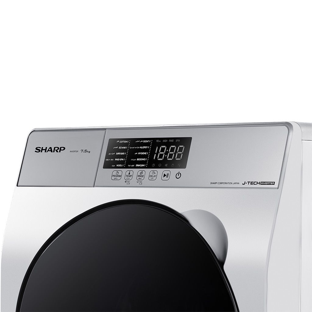 Sharp Inverter Front Load Washing Machine , 7.5 kg , Grey - ES-FE752KLE-W