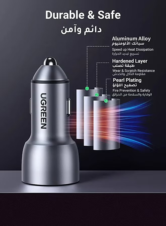 شاحن سيارة يوجرين ، عدد 2 منفذ Type C ، قدرة 52.5 وات ، رمادي سبيس - CD213