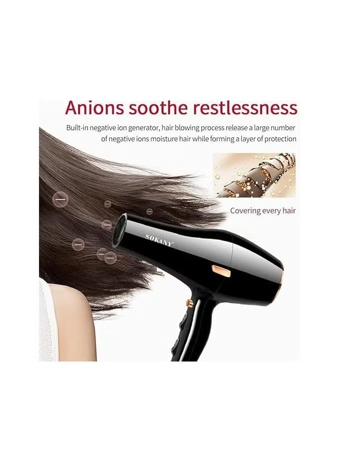 Sokany Hair Dryer 3000 Watt , Black - SK-2225