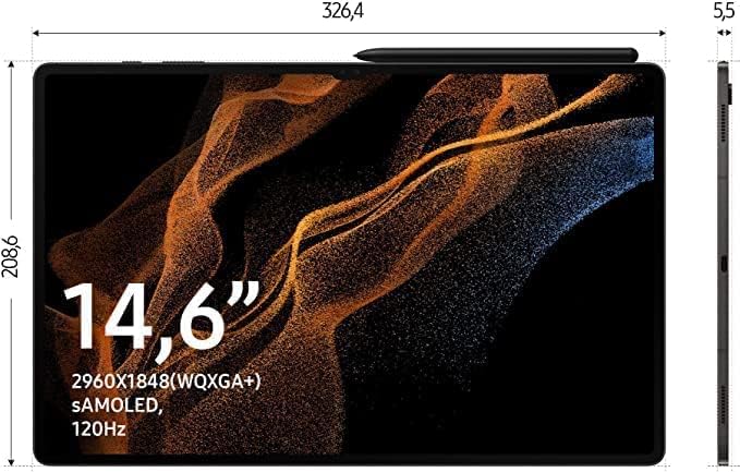 تابلت سامسونج جالكسي تاب S8 الترا ، شاشة 14.6 بوصة ، رام 12 جيجا بايت ، شبكة5G ،شريحة واحدة - جرافيت