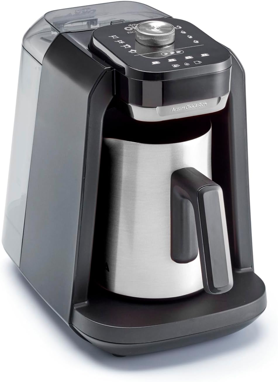 Arzum OKKA Rich Pro Plus Turkish Coffee Maker , 1.3 Liter 4 Cups 1000 Watt Black Copper - OK0038-0400