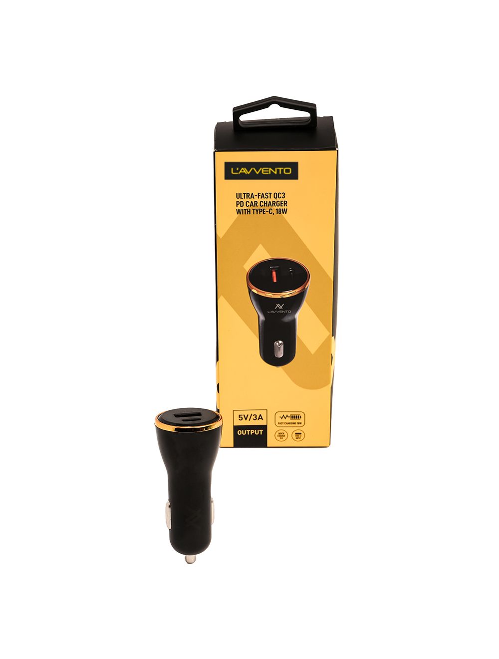 L'Avvento Car Charger , 2 Ports , Dual Ports Type C and A , 18 Watt , Black - MP318