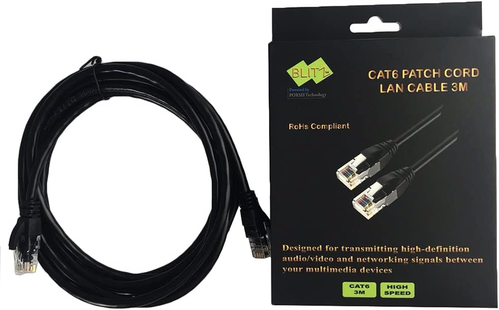 كابل ايثرنت Cat 6 بليتز ، طول 3 متر ،اسود