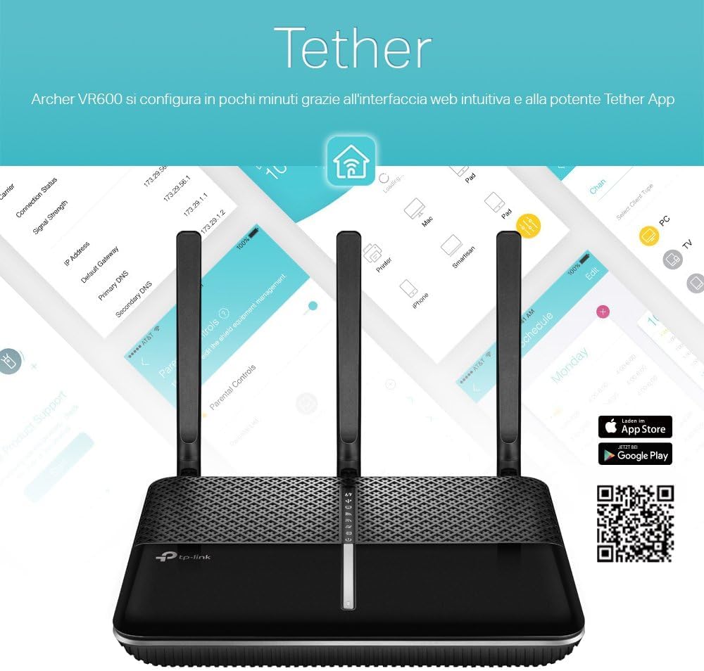Tp-Link Archer VR600 Router , 5 Ports , Black - AC1600