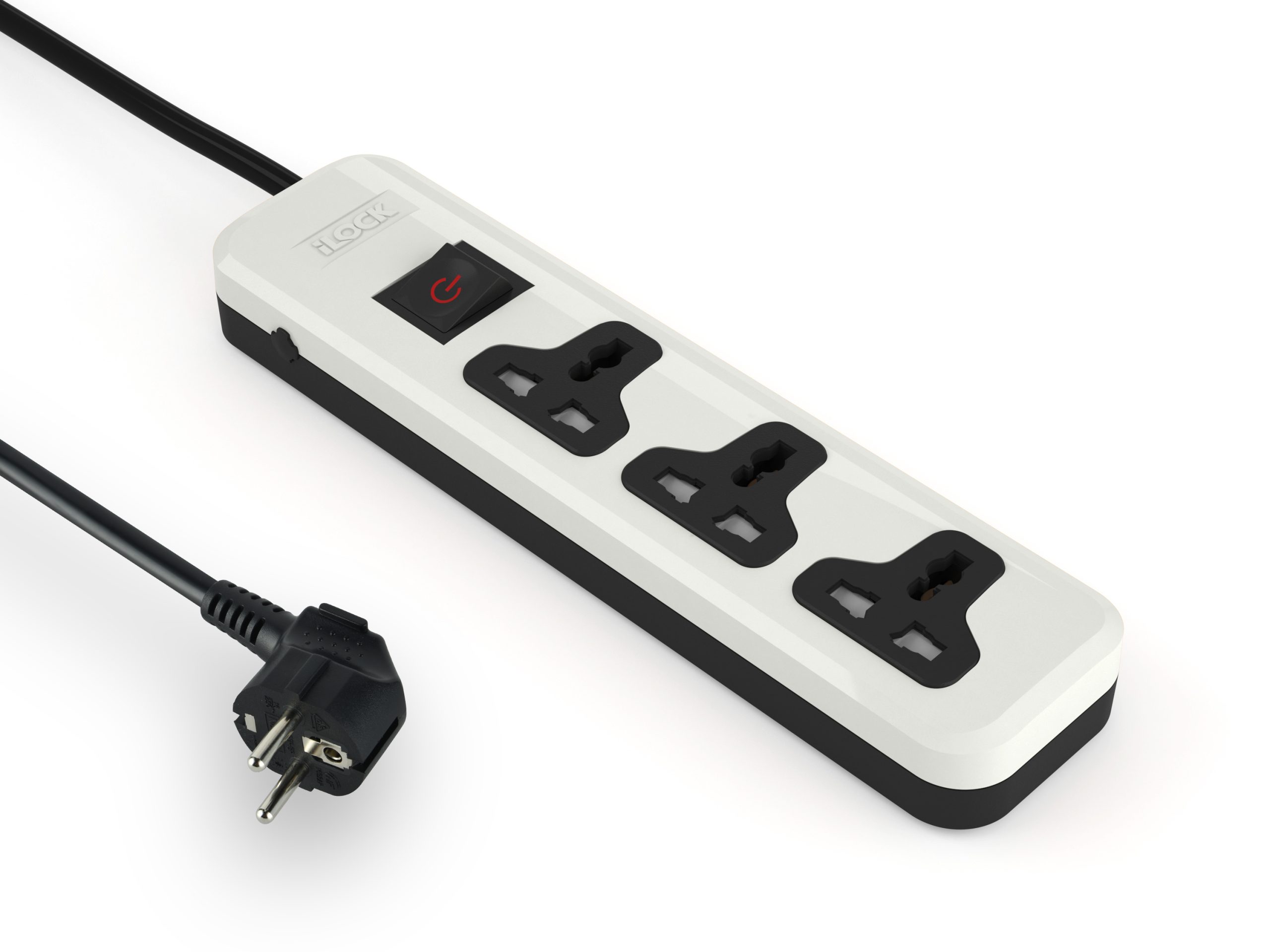 Ilock Power Strip ,3 Ports ,Universal outlets ,2860 Watt ,White Black