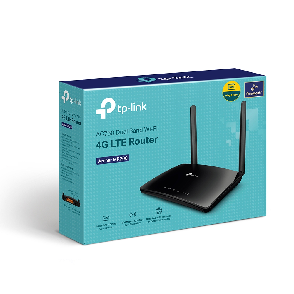 Tp-Link Archer MR200 Router , 4 Ports , Black - AC750