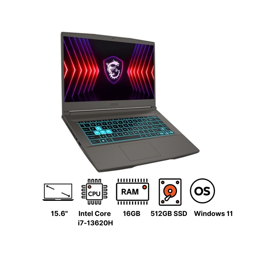 لاب توب ام اس اي ثن 15B13VE-9S7-16R831-2614 - 9S7-16R831-2614 ، معالج انتل كور i7-13620H 15.6 بوصة ، هارد 512 جيجا بايت SSD ، رام 16 جيجا بايت ، كارت شاشة انفيديا جي فورس RTX 4050 ،فري دوس - رمادي كوزموس