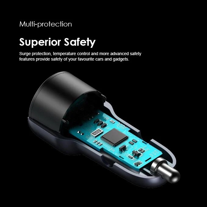 Oraimo Bullet Car Charger , 2 Ports , Dual Ports Type C and A , 48 Watt , 5 Volt , Dark Chrome - OCC-73D