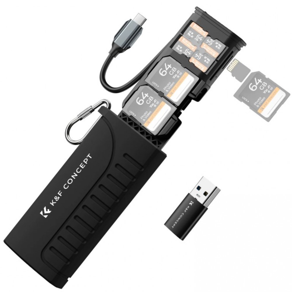 K&F Concept Memory Card Reader with Storage Case ,Dual Ports Type C and A - KF31.19