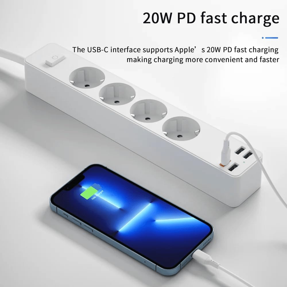 مشترك كهربائي ويوو ، عدد 8منفذ 4 منافذ تيار متردد، 3 منافذ USB-A، 1 منفذ USB-C (بقدرة 20 وات ) ،ابيض - U01