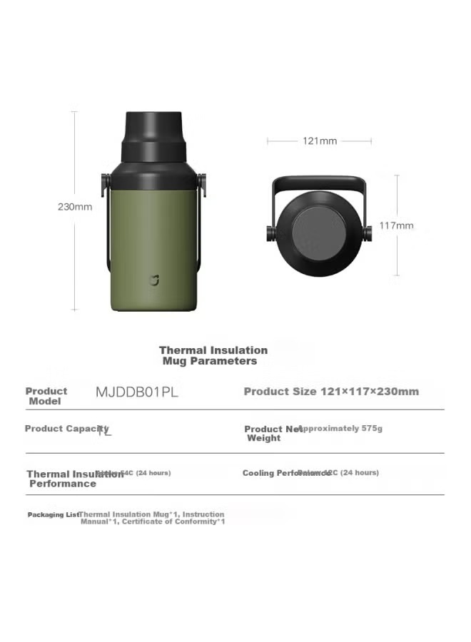 Xiaomi Large Belly Water Bottle , 1 Liter , Olive Green - MJDDB01PL