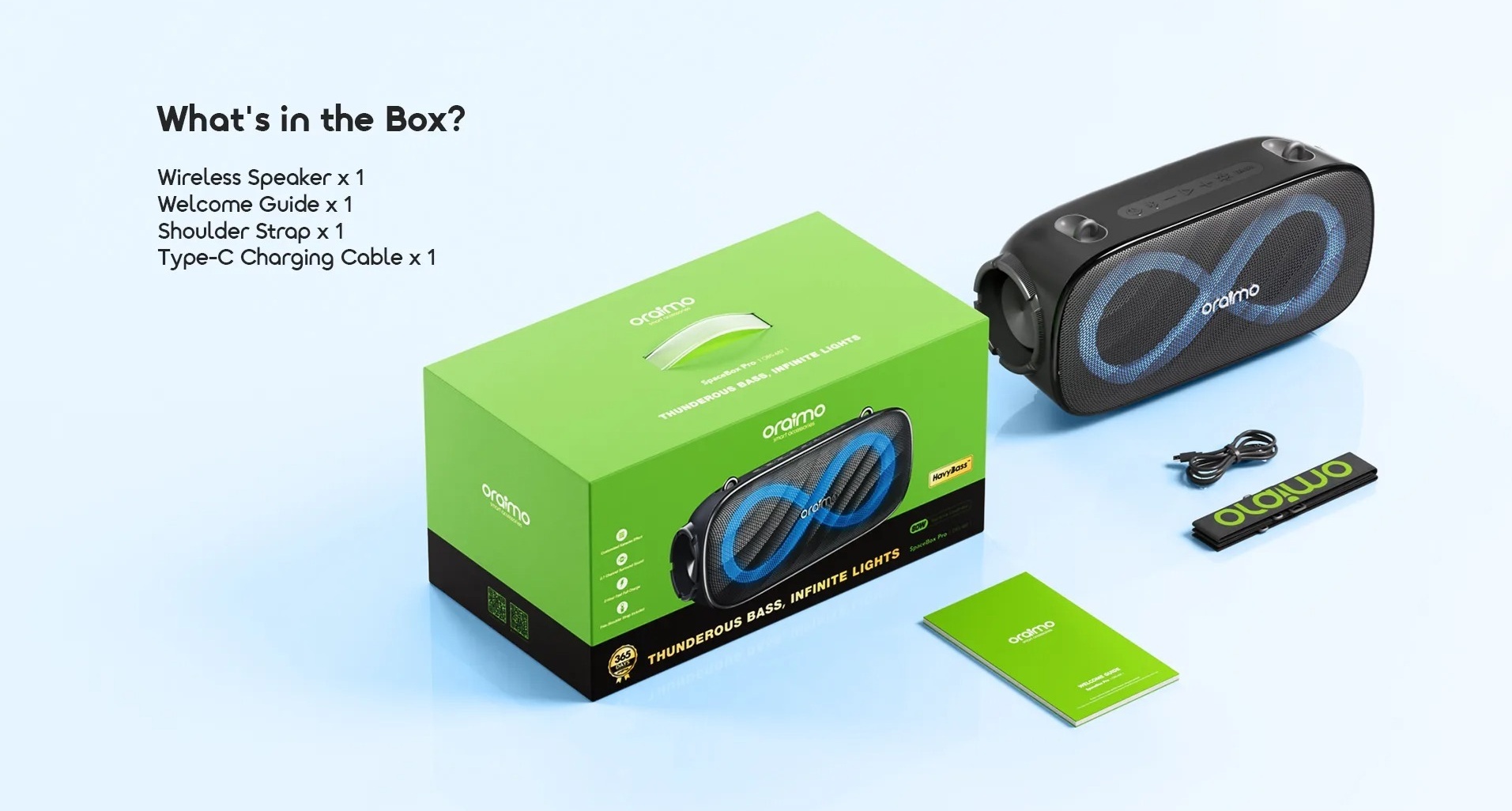مكبر صوت بلوتوث محمول اورايمو سبيس بوكس برو ، اسود - OBS-682