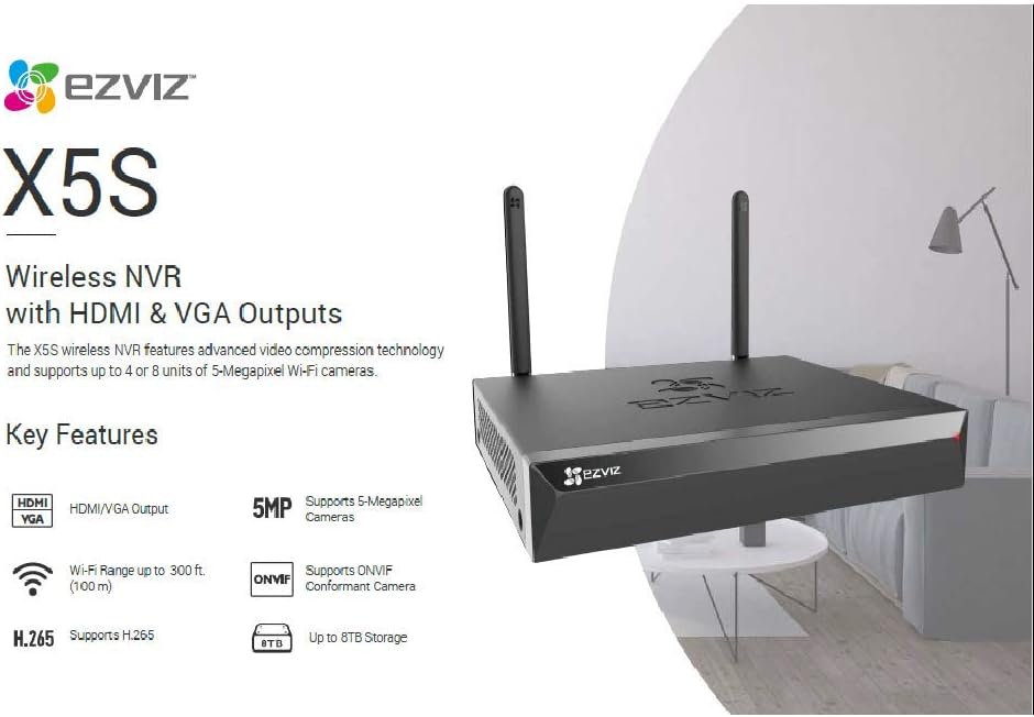 Ezviz Wireless Network Video Recorder , 5 megapixels , Black - X5S-8W