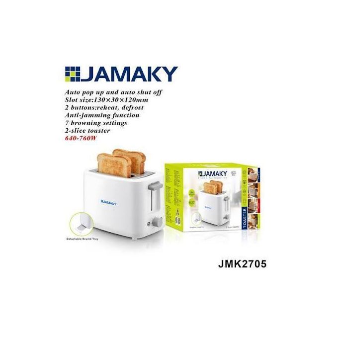 توستر جاماكى ، عدد 2 شريحة ، 760 وات ، ابيض - JMK2705