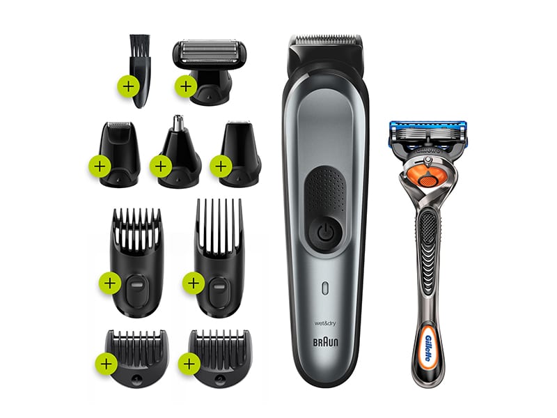 Braun Hair Trimmer with Attachments , with Gillette Fusion5 ProGlide Razor , Black Grey - MGK7221