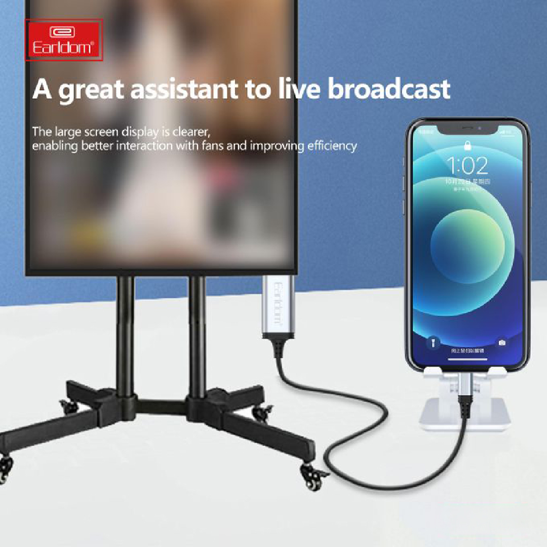 كابل HDMI إلي لايتنينج ايرلدوم ،اسود وفضي - W35