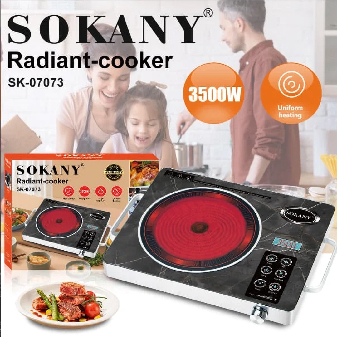 سطح تسخين كهربائي سوكاني ، عدد 1 لوحعين ،3500 وات ،اسود وفضي - SK-07073