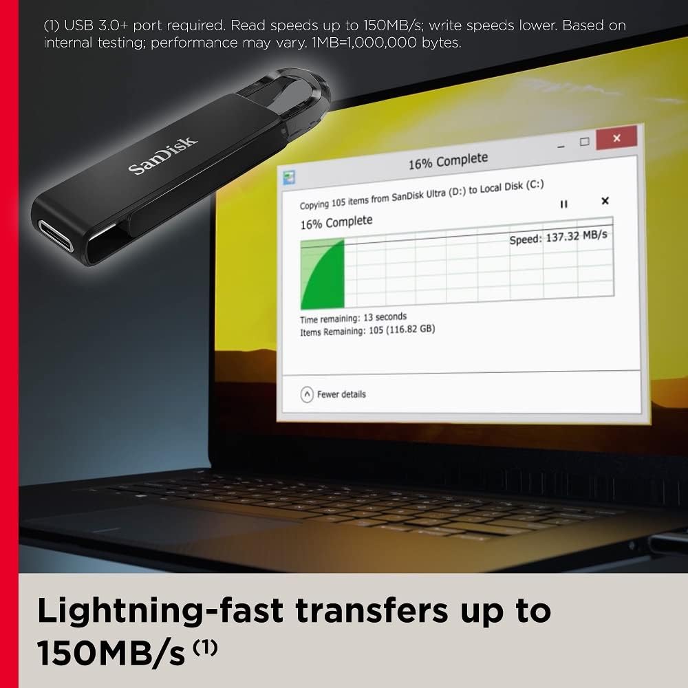 فلاش درايف USB-C سانديسك الترا ، 64 جيجا بايت اسود - SDCZ460-064G-G46