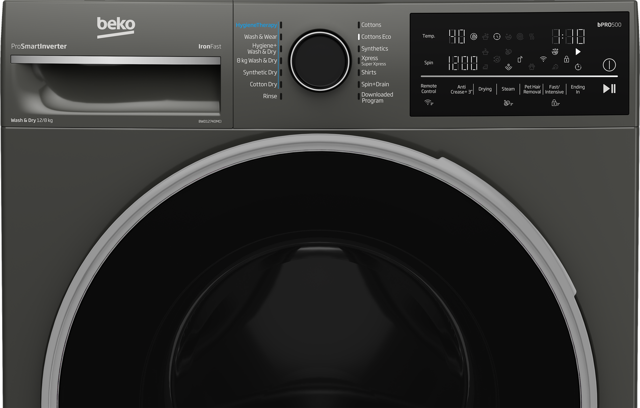 غسالة فول اتوماتيك انفرتر بيكو ، سعة 12 كجم ، رمادي - BWD12840MCI