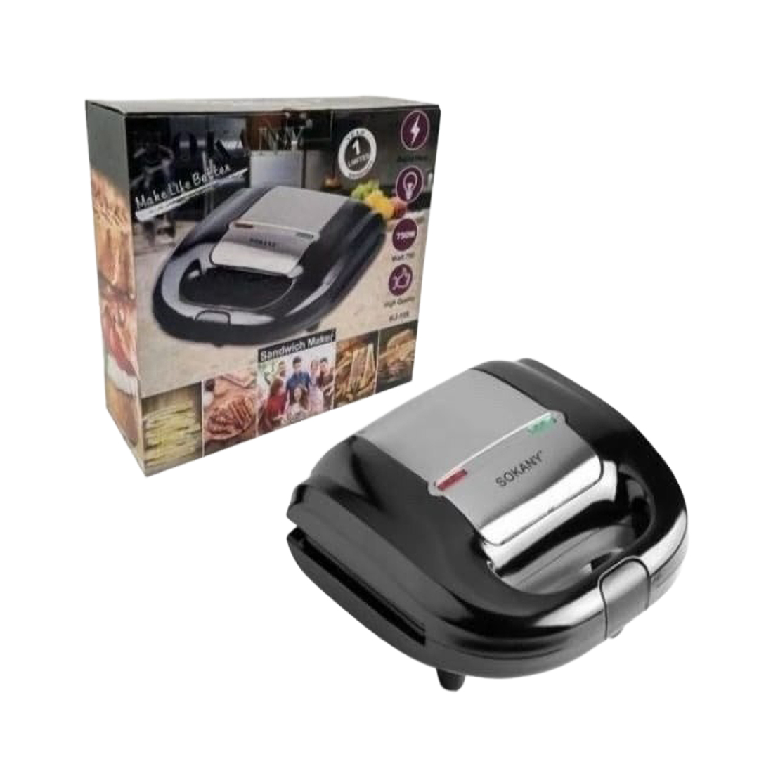 Sokany Sandwich Maker 750 Watt Silver Black - KJ-108
