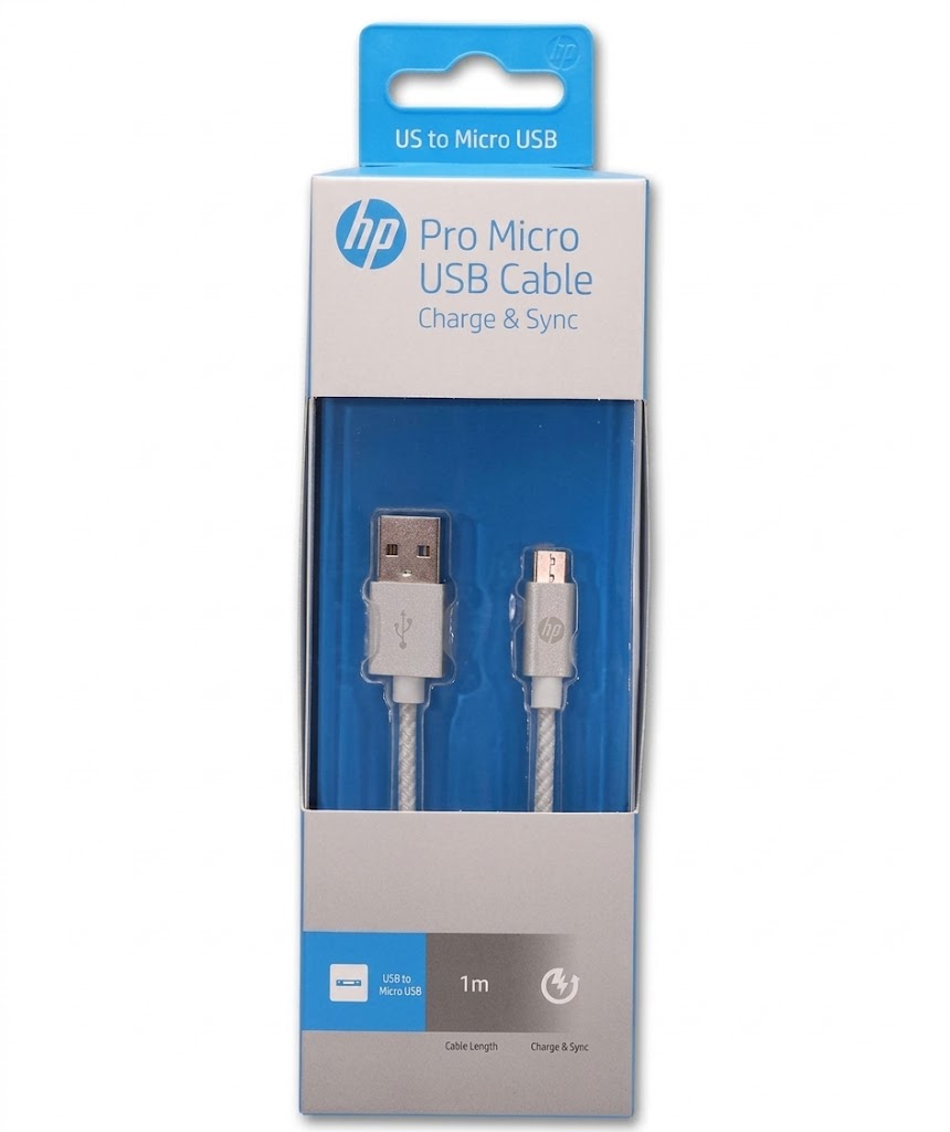 كابل شحن ومزامنة البيانات مايكرو USB اتش بي برو ، طول 1 متر ، فضي - HP041GBSLV1TW