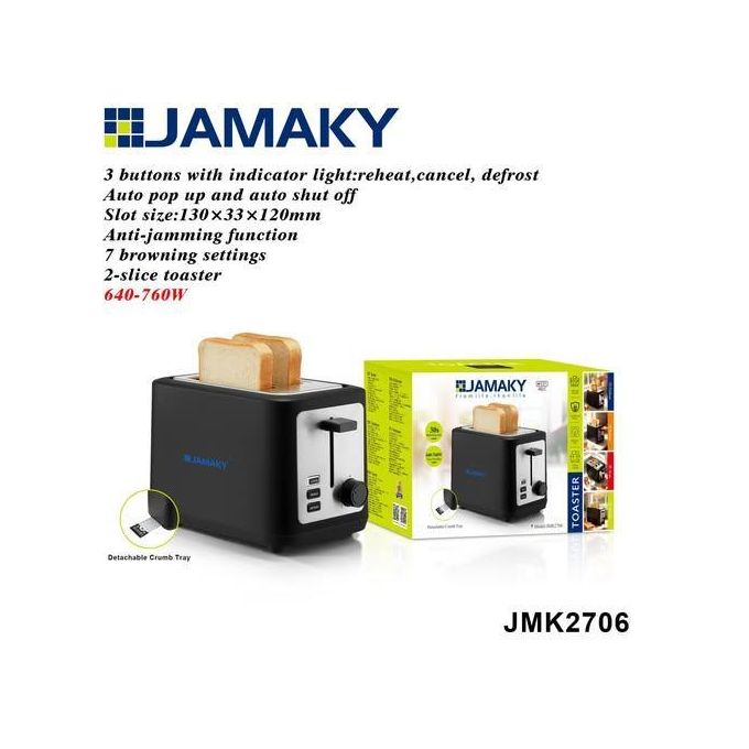 توستر جاماكى ، عدد 2 شريحة ، 760 وات ، اسود - JMK2706