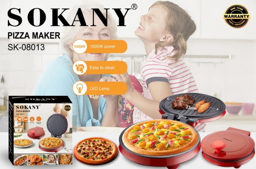 Sokany Pizza Maker 1000 Watt Red - SK-08013