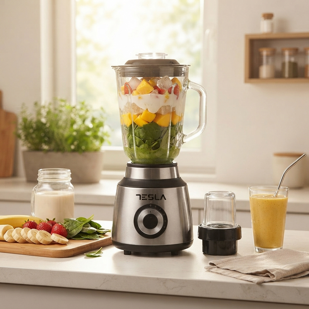 Tesla Countertop Blender 1.6 Liter 600 Watt Silver Black - TSL-BL200