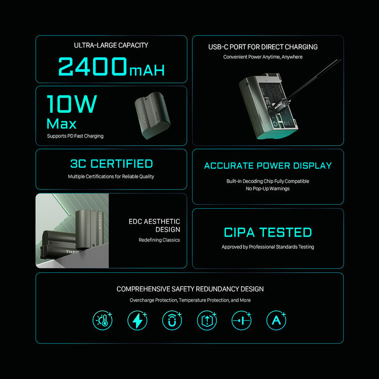 Tilta USB - C Camera Battery ,Dark Green - TEN-EL15C-GN