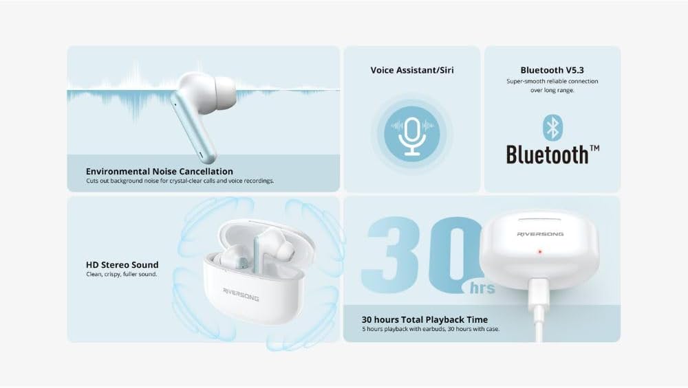 Riversong Airfly L8 Earbuds , Noise Cancellation , White - EA226