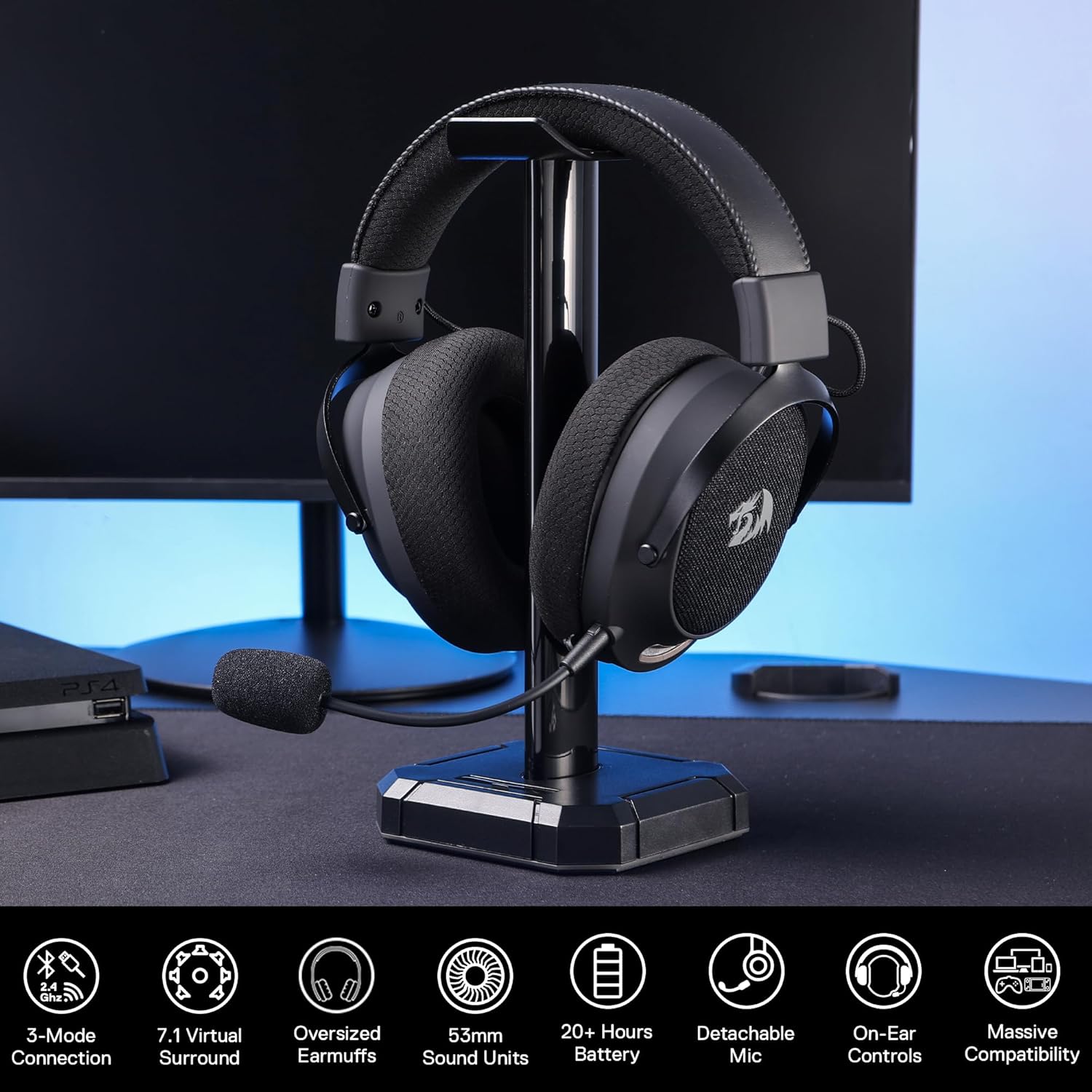 Redragon H858 Wired and Wireless Gaming Headset with Microphone , Grey