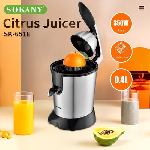 عصارة موالح كهرباء سوكاني ، سعة 400 مل ، 350 وات ، اسود وفضي - SK-651E