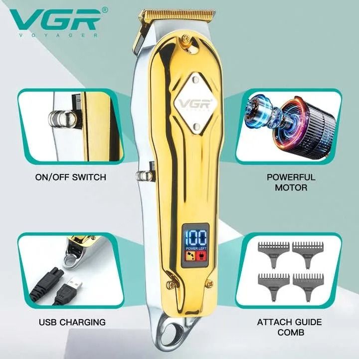 VGR Professional Rechargeable Hair Trimmer with Attachments Dry , Gold - V-261