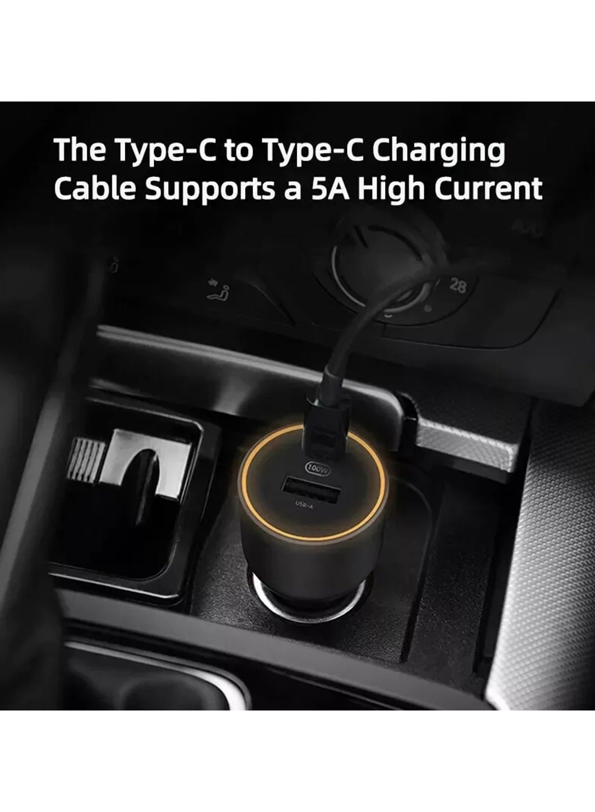 Xiaomi 1A1C Car Charger with Cable Type C , 2 Ports , Dual Ports Type C and A , 100 Watt , 5 Volt , Black - CC07ZM