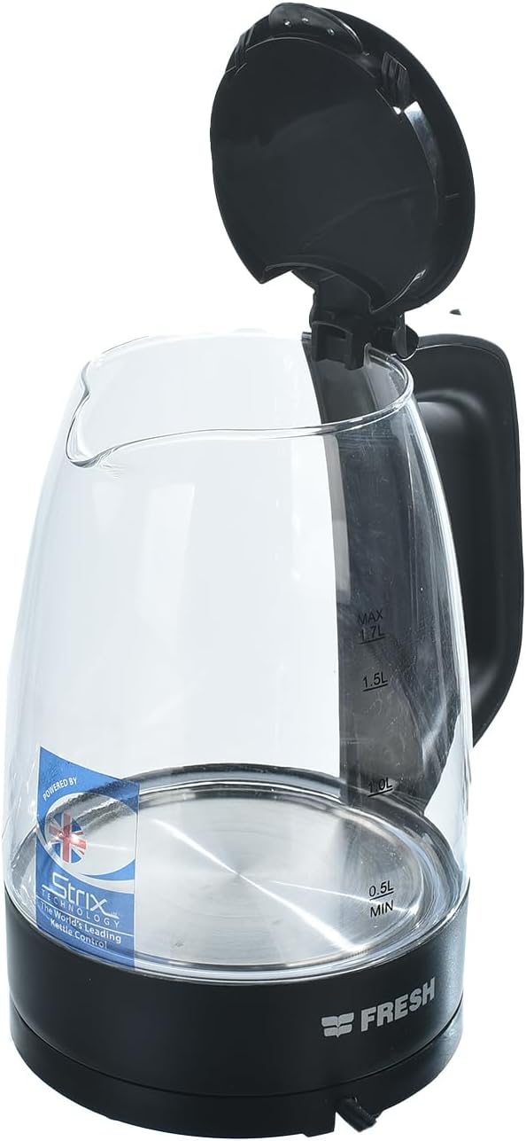 Fresh Glass Electric Kettle , 1.7 Liter 1850 Watt , Transparent and Black - 500011386